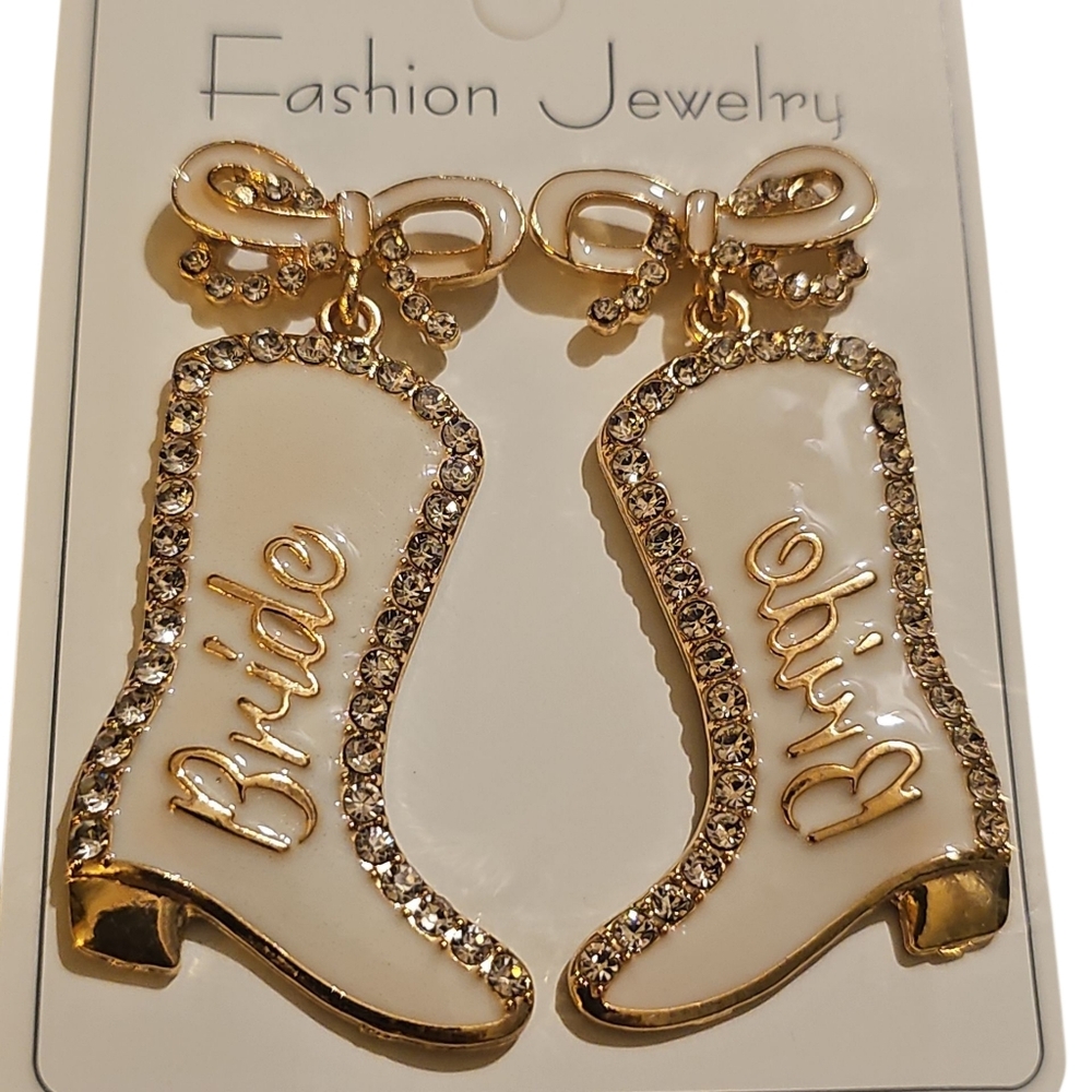 Gold and White Bride Earrings